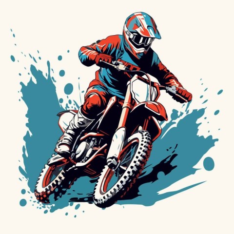 Motocross rider in action. Vector illustration. Grunge backgroun