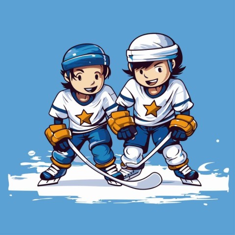 Ice hockey players. Vector illustration of two cartoon hockey pl