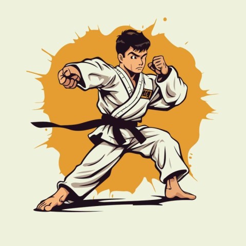 Taekwondo. Martial arts. Vector illustration in retro style