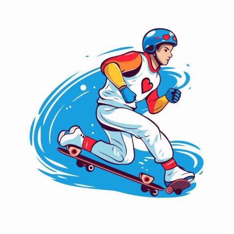 Skateboarder riding on a skateboard. Vector illustration.