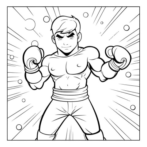 Black and White Cartoon Illustration of Boxer or MMA Fighter Com