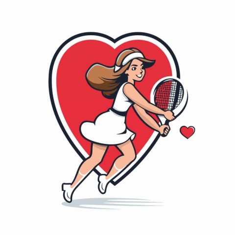 Tennis player with racket and ball in heart shape vector illustr