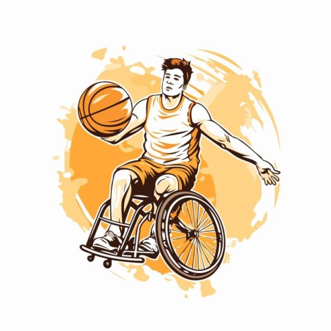 Handicapped man in a wheelchair playing basketball. Vector illus