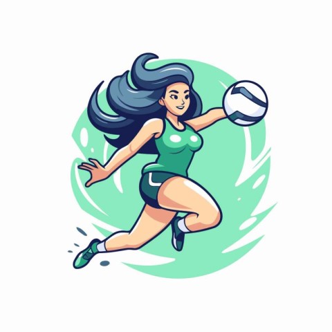 Volleyball girl player with ball. Vector illustration in cartoon