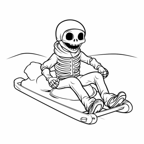 Skeleton skier on the snowboard. Cartoon vector illustration.