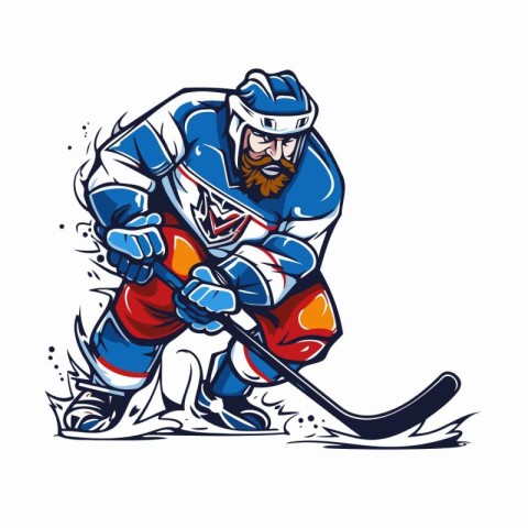 Ice hockey player with the stick and puck.  Vector illustration.