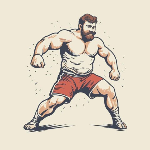 Handsome strong muscular man in red shorts running vector illust