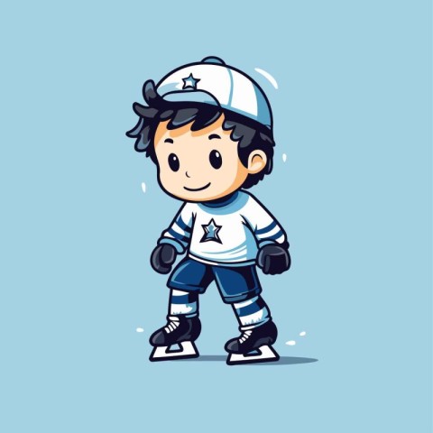 Cute boy playing ice hockey. Vector illustration. Cartoon style.