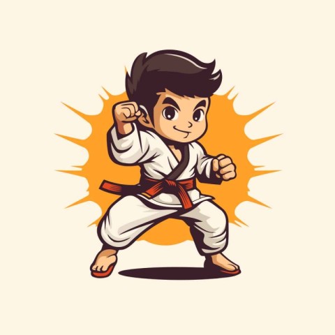 Karate boy in kimono. Martial arts vector illustration.