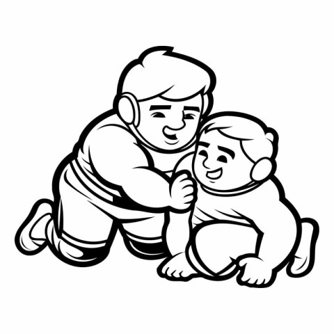 Father and baby - Black and White Cartoon Illustration. Isolated