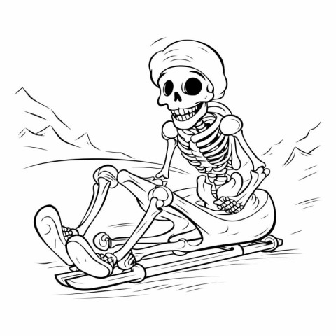 Skeleton riding a snowmobile. Vector illustration on a white bac