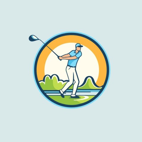 Golf club logo. Vector illustration of a golfer playing golf