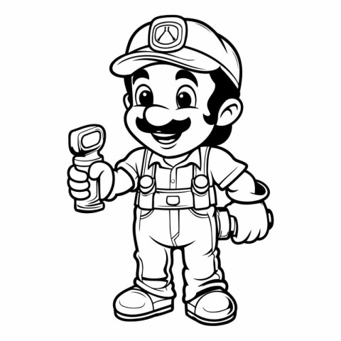 Soldier Cartoon Mascot Character - Black and White Vector Illust