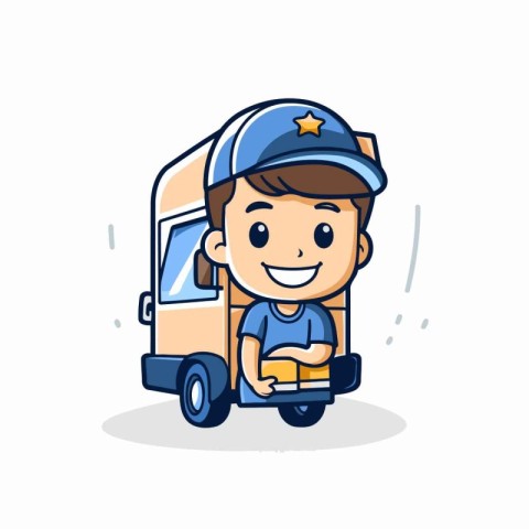 Courier truck character. Delivery service concept. Vector illust