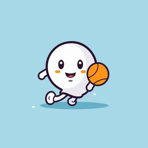 Cute ball character playing basketball. Vector flat cartoon illu