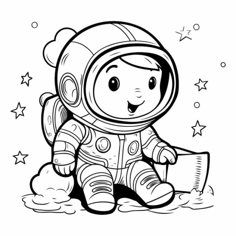 Cartoon astronaut with laptop. Vector illustration for children