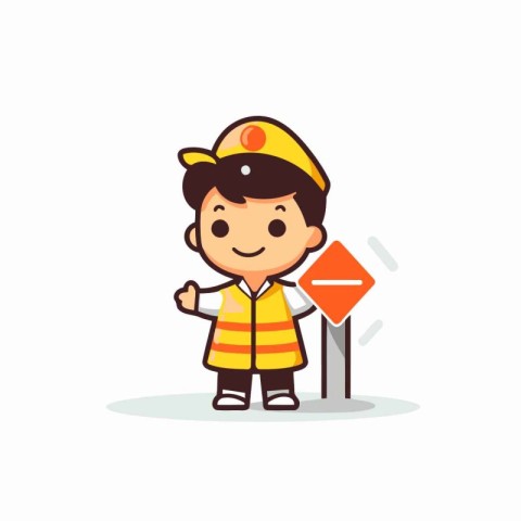 Cartoon boy with traffic sign. Vector illustration in cartoon st