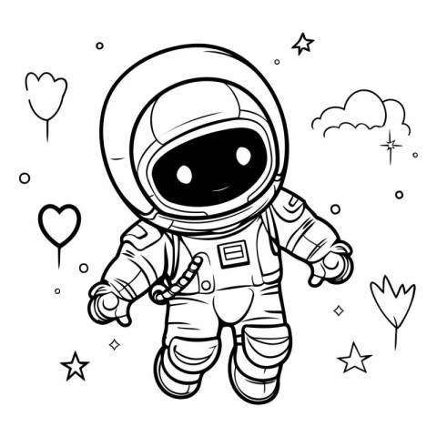 Cute astronaut in space suit. Vector illustration for coloring b