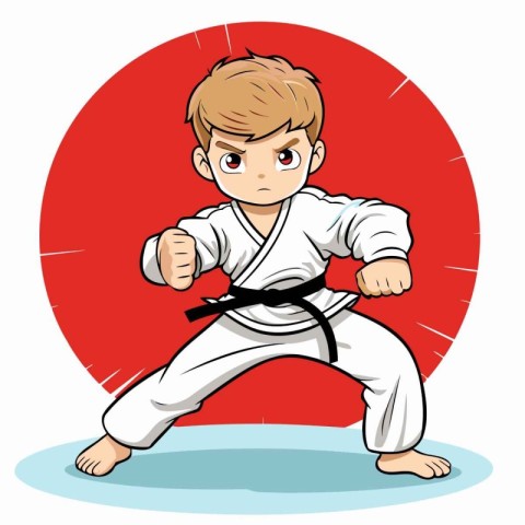 Karate boy. Vector illustration in cartoon style. Isolated on wh