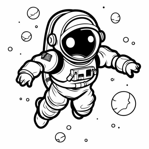 Astronaut in space. black and white vector illustration for colo