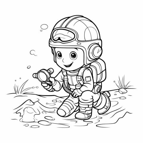 Illustration of a Cute Cartoon Astronaut in Space. Coloring Book