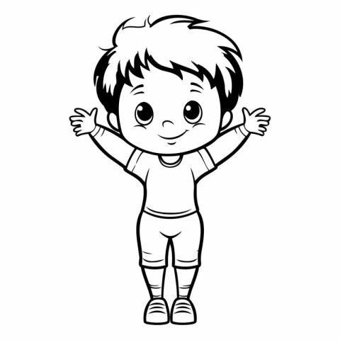 Cute Little Boy Cartoon Character Waving Hand for Coloring Book