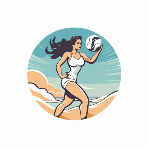 Vector illustration of a female volleyball player with ball on t