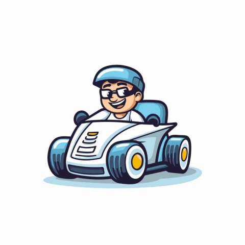 Cartoon car mechanic in uniform and glasses. Vector illustration