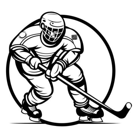 Ice hockey player with the stick. Vector illustration ready for