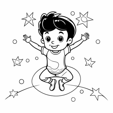 Coloring Page Outline Of a Little Boy Playing Juggling With Star