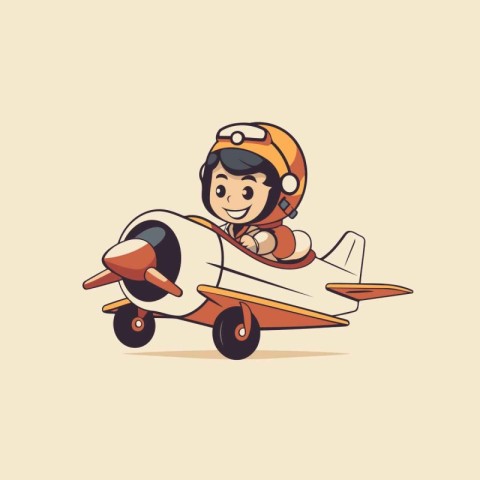 Cute little boy in spacesuit and airplane. vector illustration.