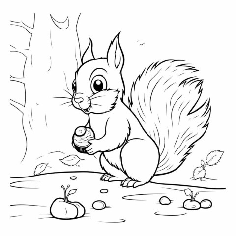 Coloring book for children: squirrel with an apple in his hand