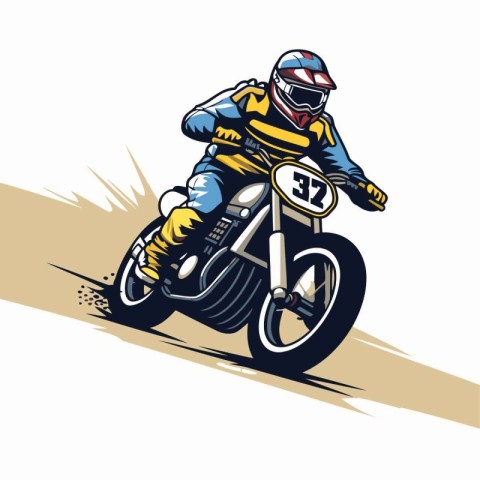 Motocross rider on the road. Vector illustration in retro style.