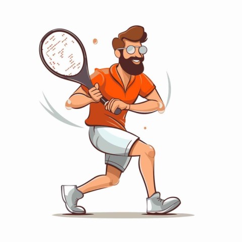 Tennis player with racket and ball. Vector illustration in carto