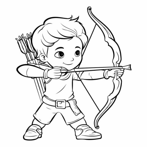 Cute boy with bow and arrow. Vector illustration for coloring bo