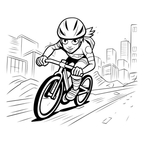 Cyclist riding on the road in the city. Vector illustration.