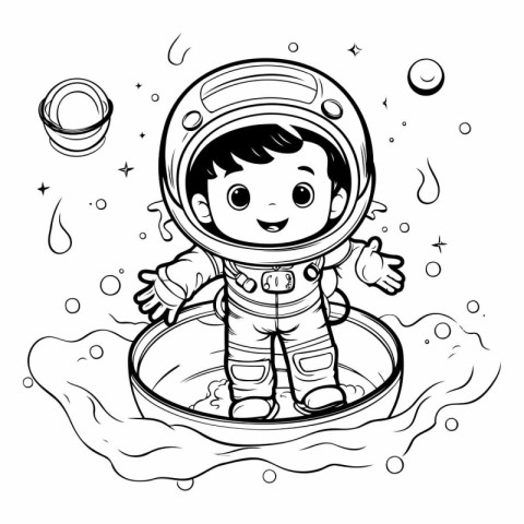 Cute little astronaut in the water. Vector illustration for colo