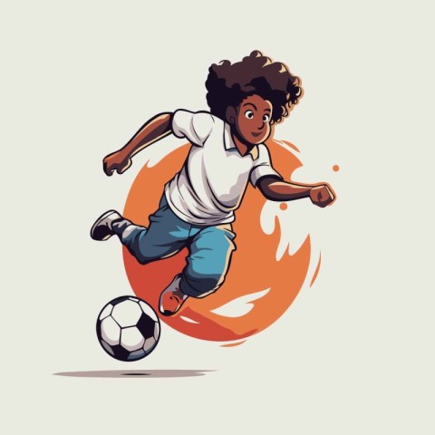 African american soccer player running with ball. cartoon vector