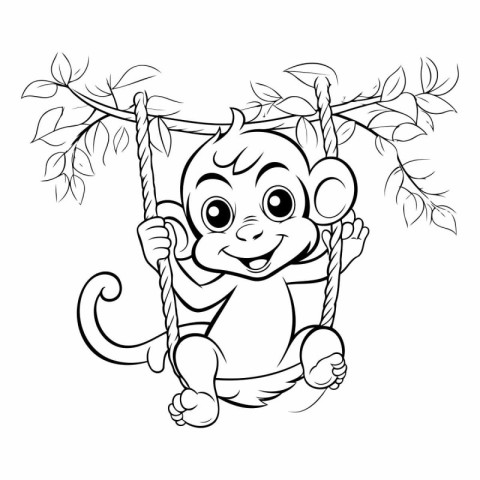 Monkey swinging on a swing. Coloring book for children.