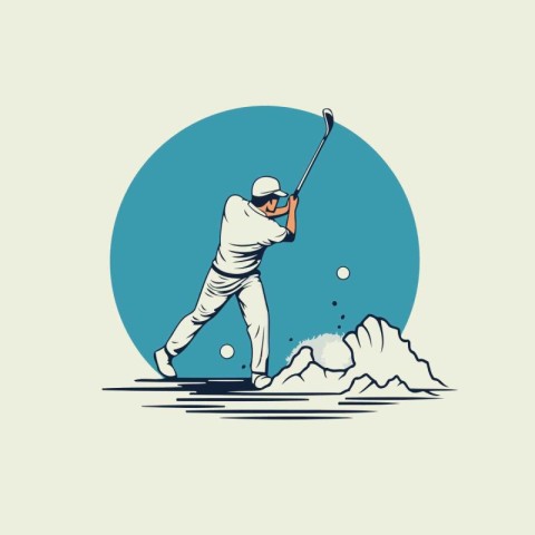 Golfer hits the ball with a club. vector illustration.