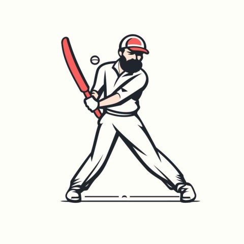 Baseball player with bat. Vector illustration of baseball player