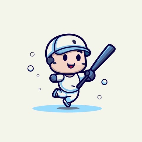 Cute Baseball Player Cartoon Mascot Character Vector Illustratio