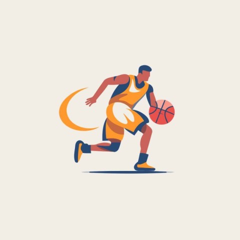 Basketball player with ball. Vector illustration in flat design