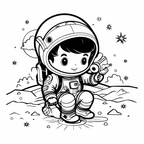 Cute little boy astronaut in space suit. Vector illustration for