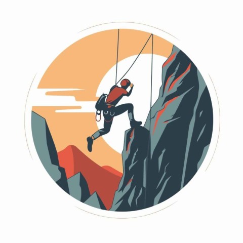 Climbing vector illustration. Rock climber on the cliff.