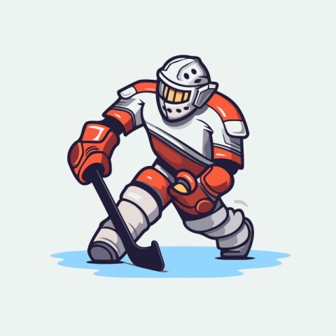 Ice hockey player cartoon mascot sport vector illustration. Ice