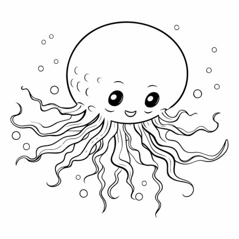 Cute cartoon octopus. Black and white vector illustration for co