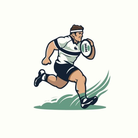 Rugby player running with a rugby ball. vector illustration.