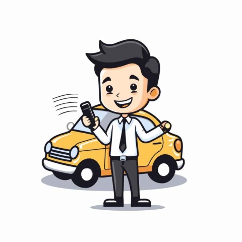 Businessman with Taxi Car - Vector Cartoon IllustrationÃ¯Â»