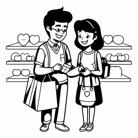 Couple of woman and man shopping design. Store market shopping c